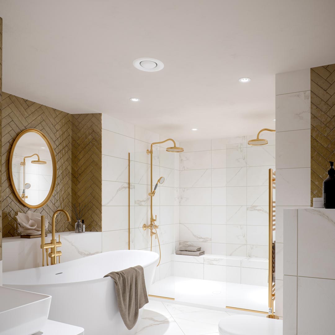 Cradel Haus, Grey Walls bathroom interior CGI visualisation