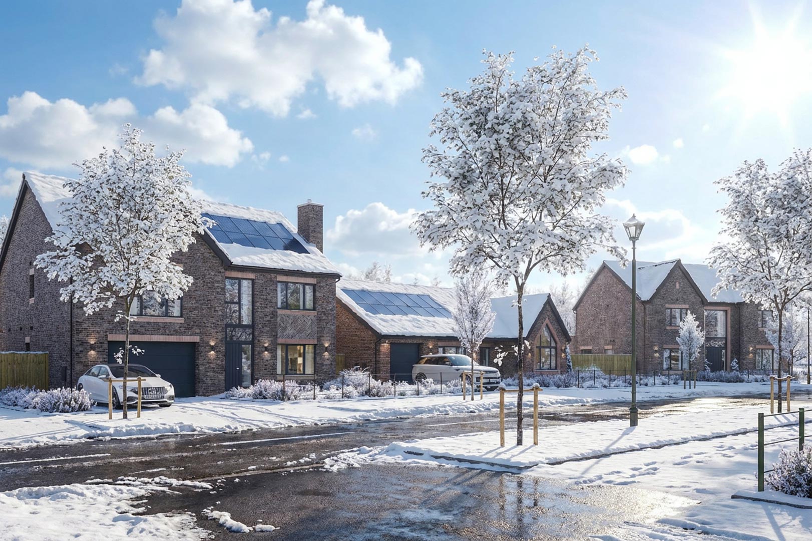 The Heddon, Wynyard exterior street scene CGI visualisation, snowy setting