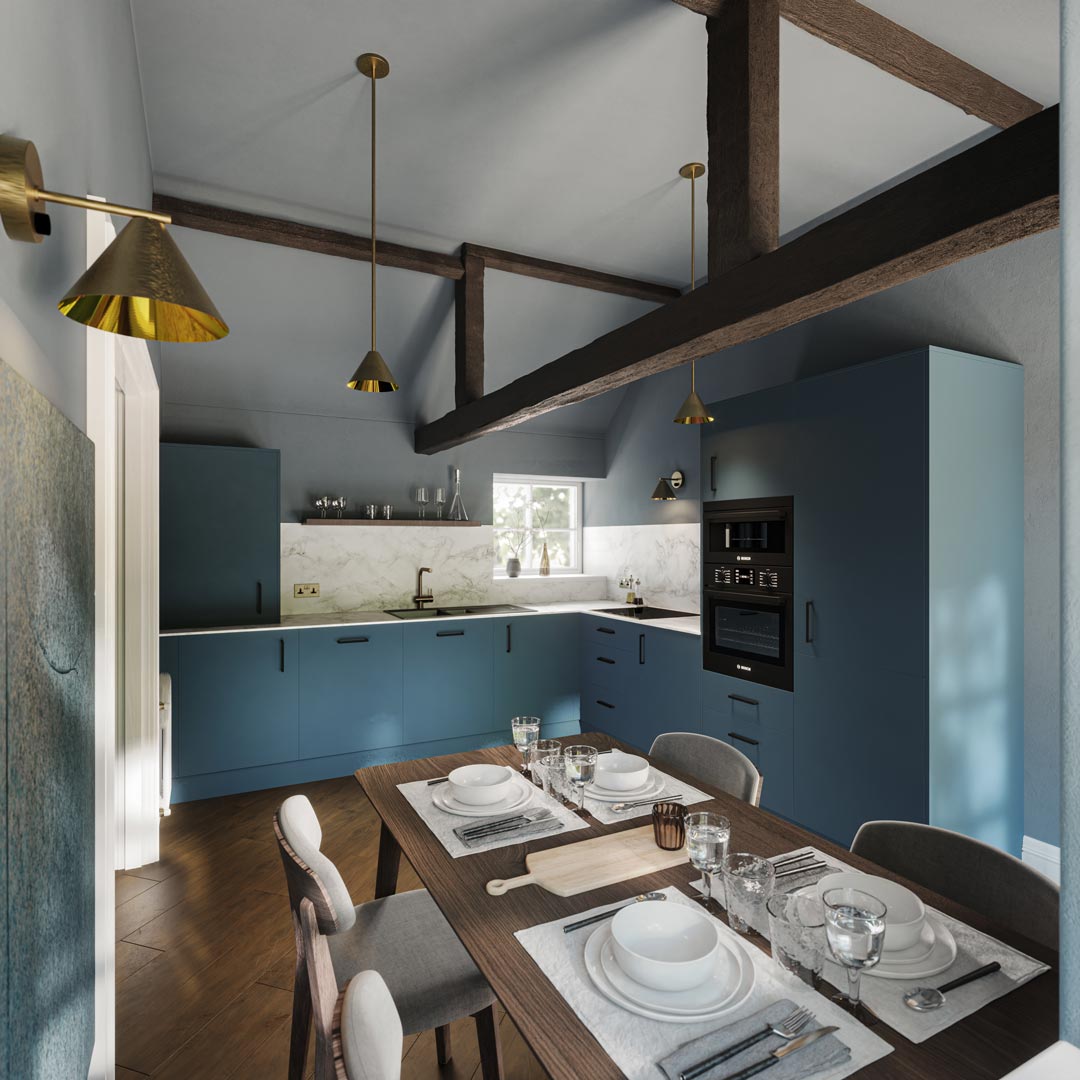 Sands Farm Cottages kitchen interior CGI visualisation