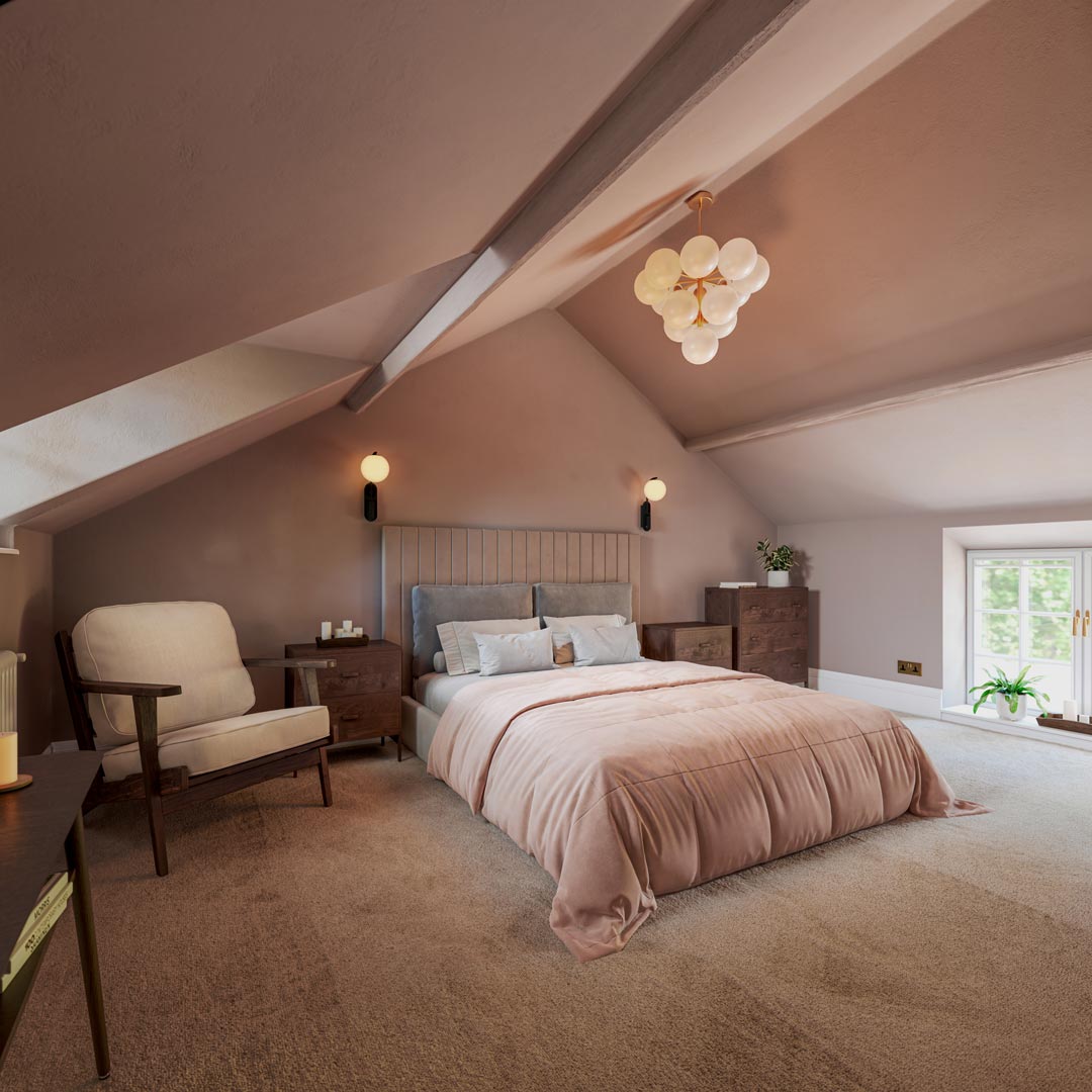 Sands Farm Cottages bedroom interior CGI visualisation