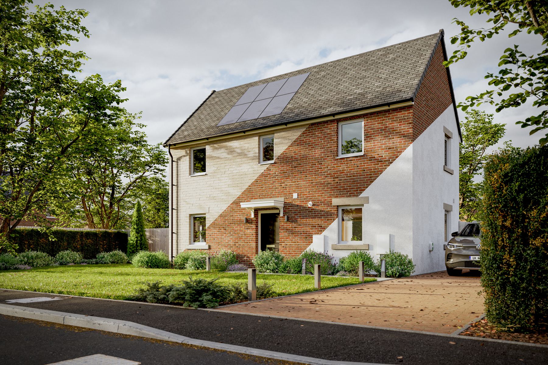 Marketing exterior CGI visualisation of a new-build house